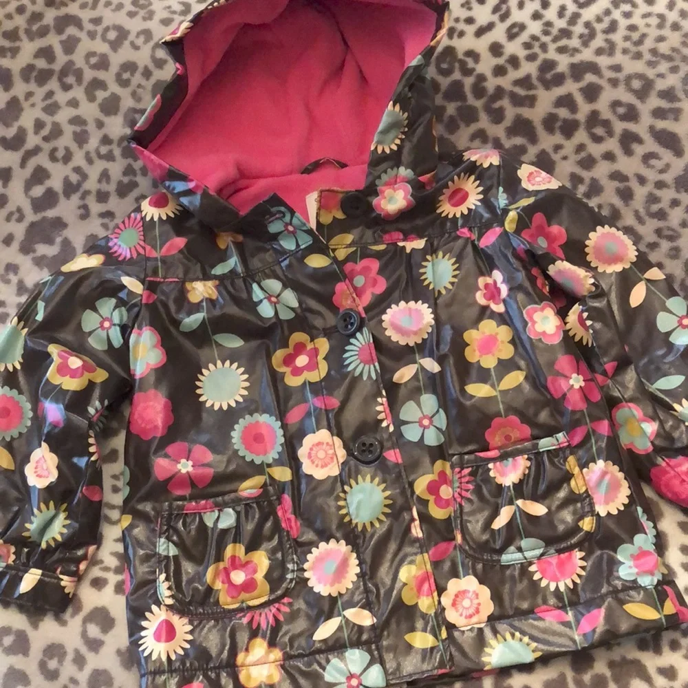 Old Navy Brown Floral Fleece Lined Raincoat Size 5T Girls